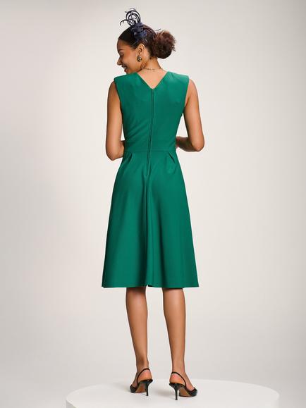 Jolie Moi Wrap V-Neck Midi Dress, Green - view 2, Green