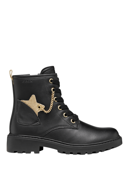 Geox Kids' Casey Star Charm Lace-Up Ankle Boots, Black/Gold, Black/Gold