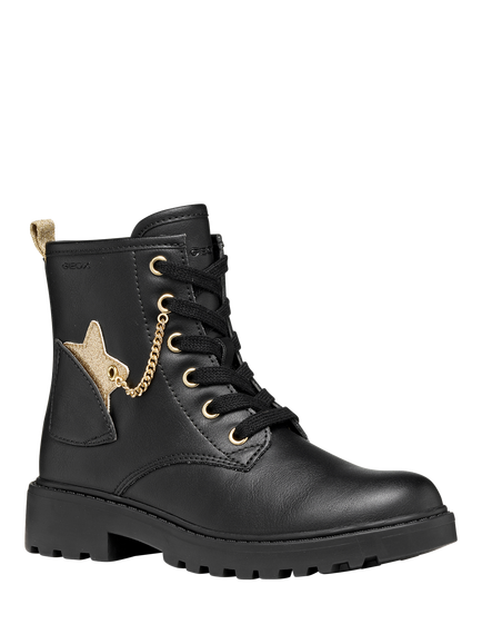 Geox Kids' Casey Star Charm Lace-Up Ankle Boots, Black/Gold - view 2, Black/Gold