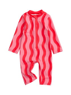 KIDLY by MORI Kids' Long Sleeve Sunsafe Swimsuit, Pink/Red, Pink/Red