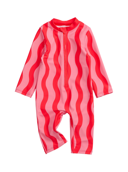 KIDLY by MORI Kids' Long Sleeve Sunsafe Swimsuit, Pink/Red, Pink/Red