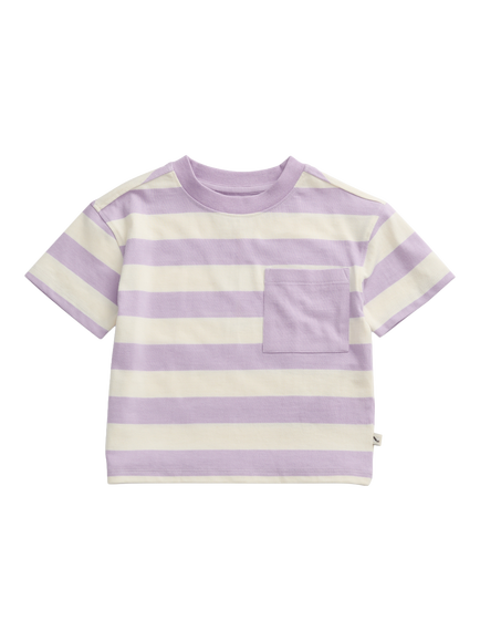 KIDLY by MORI Kids' Striped Cotton T-Shirt, Lilac/White, Lilac/White