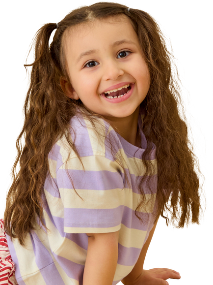 KIDLY by MORI Kids' Striped Cotton T-Shirt, Lilac/White - view 2, Lilac/White