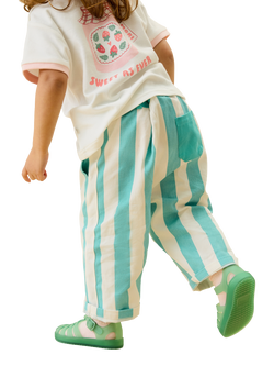 KIDLY by MORI Kids' Striped Cotton Trousers, Green - view 2, Green
