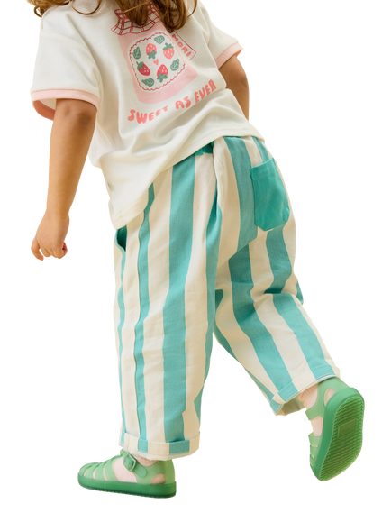 KIDLY by MORI Kids' Striped Cotton Trousers, Green - view 2, Green