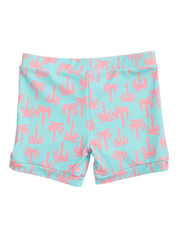 KIDLY by MORI Kids' Palm Print Swim Shorts, Turquiose/Pink, Turquiose/Pink