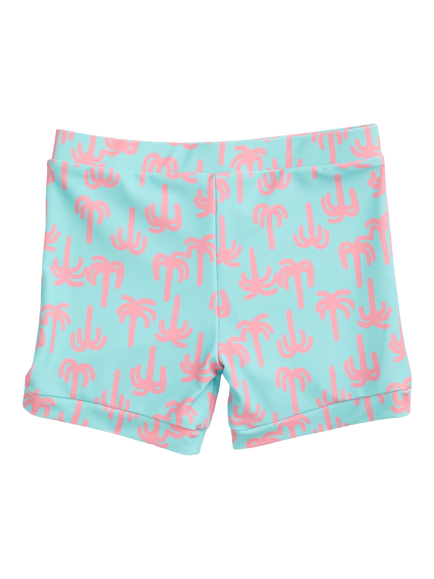 KIDLY by MORI Kids' Palm Print Swim Shorts, Turquiose/Pink, Turquiose/Pink