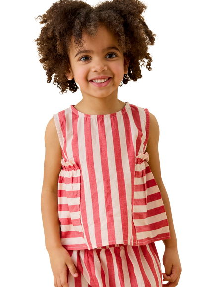 KIDLY by MORI Kids' Striped Cotton Top, Red - view 2, Red