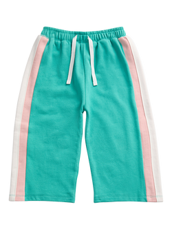 KIDLY by MORI Kids' Colour Block Wide Leg Joggers, Turquiose/Pink, Turquiose/Pink