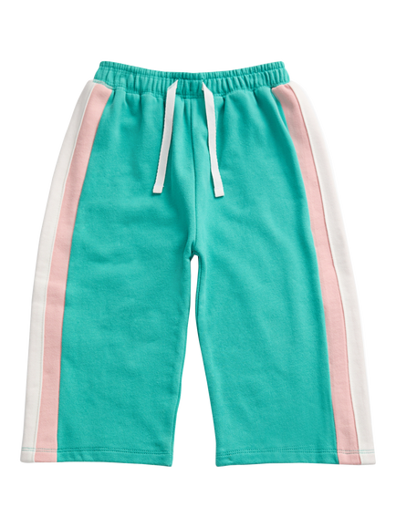 KIDLY by MORI Kids' Colour Block Wide Leg Joggers, Turquiose/Pink, Turquiose/Pink