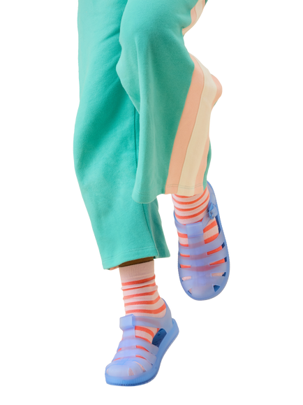 KIDLY by MORI Kids' Colour Block Wide Leg Joggers, Turquiose/Pink - view 2, Turquiose/Pink