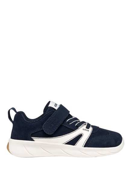Geox Kids' Foot-Run Suede Trainers, Dark Navy/White, Dark Navy/White