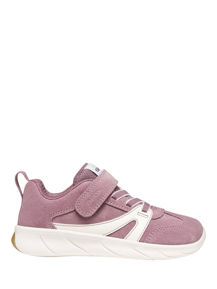 Geox Kids' Foot-Run Suede Trainers, Old Rose/White, Old Rose/White