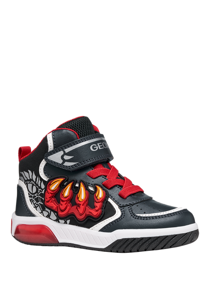 Geox Kids' Inek Mid-Cut Trainers, Navy/Red - view 2, Navy/Red