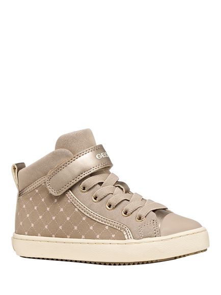 Geox Kids' Kalispera Lace-Up Mid-Cut Trainers, Dark Beige - view 2, Dark Beige
