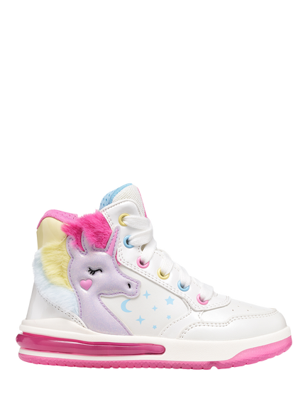 Geox Kids' Sketlite Light Up Unicorn Trainers, White/Multicolor, White/Multicolor