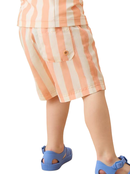 KIDLY by MORI Kids' Drawstring Swim Shorts, Orange Stripe - view 2, Orange Stripe