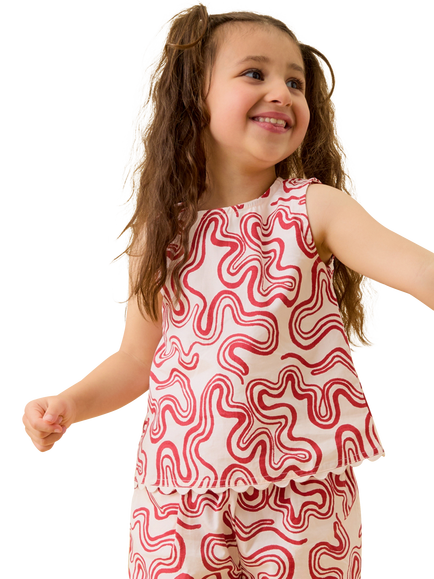 KIDLY by MORI Kids' Printed Cotton Shorts, Red Swirl - view 2, Red Swirl