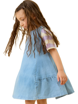 KIDLY by MORI Kids' Sleeveless Denim Dress, Light Wash - view 2, Light Wash Stripe