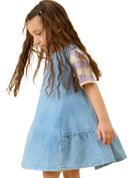 KIDLY by MORI Kids' Sleeveless Denim Dress, Light Wash - view 2, Light Wash Stripe