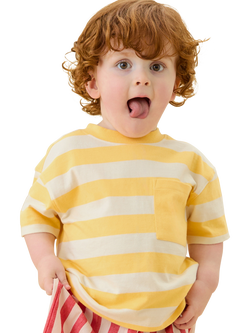 KIDLY by MORI Kids' Striped Cotton T-Shirt, Yellow - view 2, Yellow