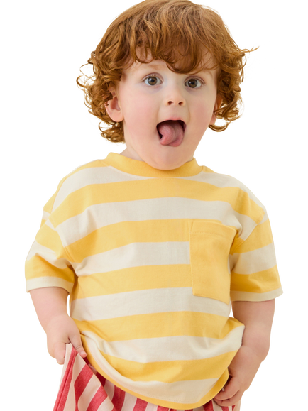 KIDLY by MORI Kids' Striped Cotton T-Shirt, Yellow - view 2, Yellow