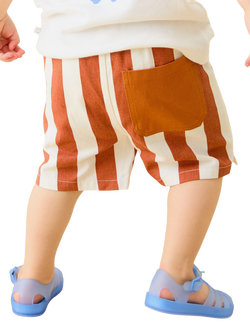 KIDLY by MORI Kids' Striped Cotton Shorts, Brown - view 2, Brown