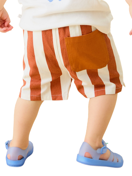 KIDLY by MORI Kids' Striped Cotton Shorts, Brown - view 2, Brown