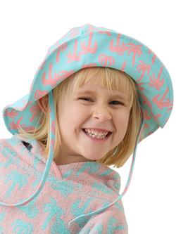 KIDLY by MORI Kids' Floppy Hat, Turquiose Pink Palm - view 2, Turquiose Pink Palm