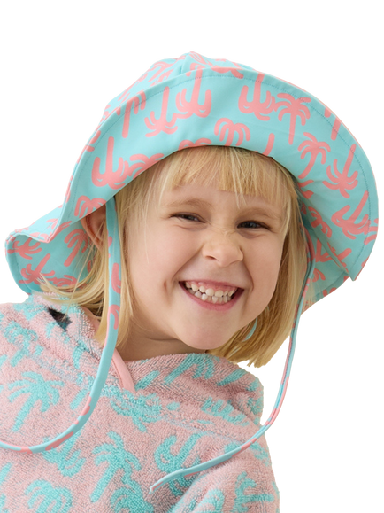 KIDLY by MORI Kids' Floppy Hat, Turquiose Pink Palm - view 2, Turquiose Pink Palm