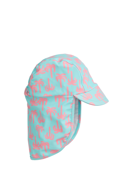 KIDLY by MORI Kids' Sunsafe Swim Hat, Turquiose Pink Palm, Turquiose Pink Palm