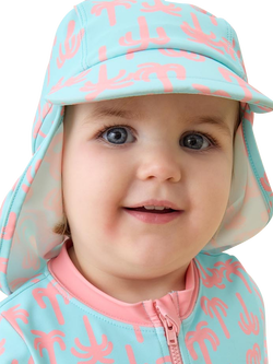 KIDLY by MORI Kids' Sunsafe Swim Hat, Turquiose Pink Palm - view 2, Turquiose Pink Palm