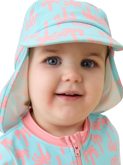 KIDLY by MORI Kids' Sunsafe Swim Hat, Turquiose Pink Palm - view 2, Turquiose Pink Palm