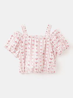 Mango Kids' Puff Sleeve Crop Top, Red, Red