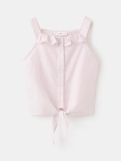 Mango Kids' Ruffle Neck Tie Front Top, Red, Red