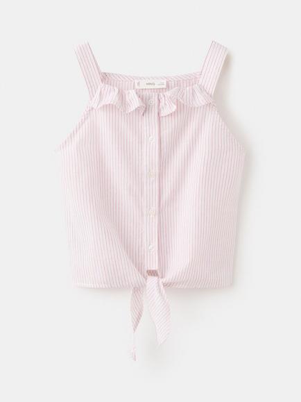 Mango Kids' Ruffle Neck Tie Front Top, Red, Red