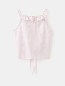 Mango Kids' Ruffle Neck Tie Front Top, Red - view 2, Red