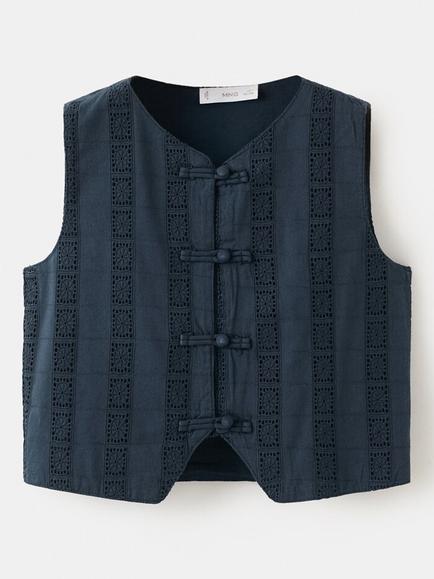 Mango Kids' Embroidered Vest Top, Navy - view 2, Navy
