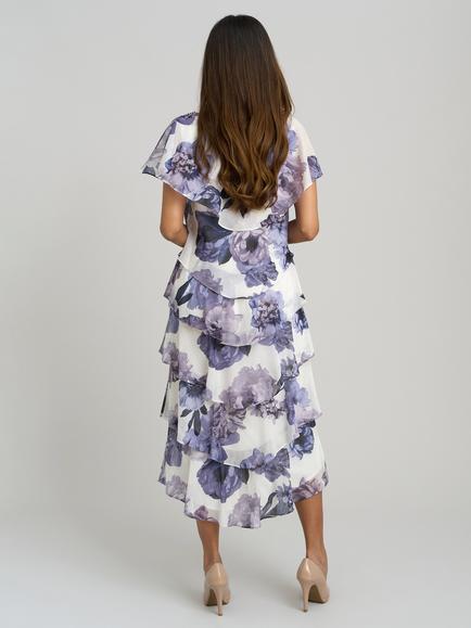 Gina Bacconi Rena Floral Ruffle Dress, Blue/Multi - view 2, Blue/Multi