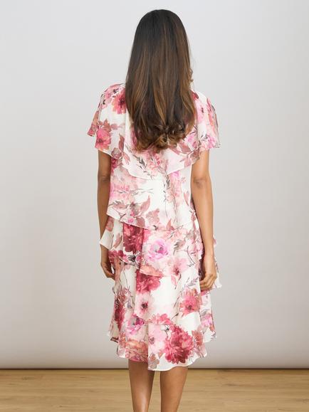 Gina Bacconi Floral Ruffle Midi Dress, Pink - view 2, Pink