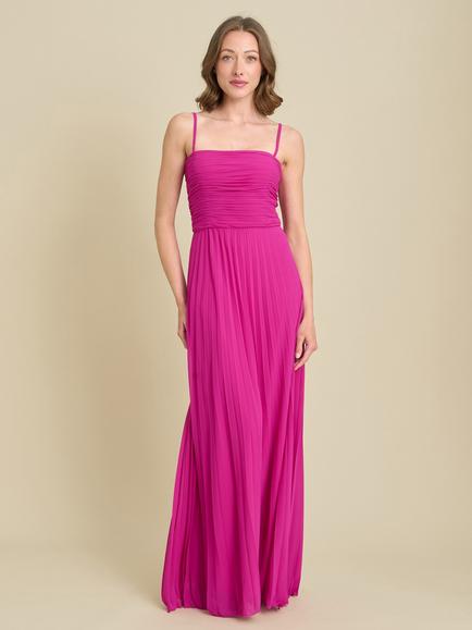 Gina Bacconi Roberta Pleated Maxi Dress, Fuchsia, Fuchsia