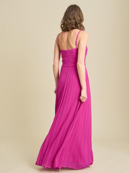 Gina Bacconi Roberta Pleated Maxi Dress, Fuchsia - view 2, Fuchsia