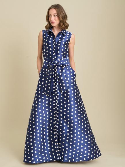 Gina Bacconi Romi Polka Dot Maxi Dress, Navy/White, Navy / White