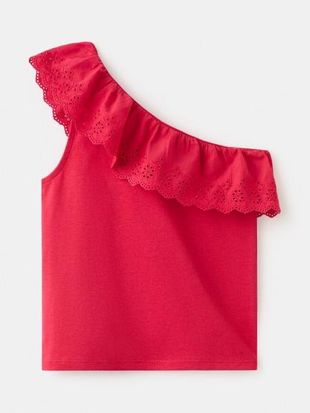Mango Kids' Ruffle T-Shirt, Red - view 2, Red