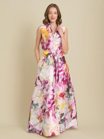 Gina Bacconi Rosanne Floral Maxi Shirt Dress, Pink/Multi, Pink / Multi