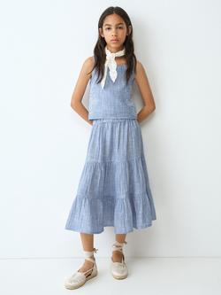 Mango Kids' Cotton Blusa Co-ord Top, Blue - view 2, Blue