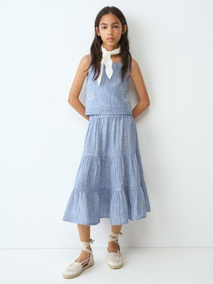 Mango Kids' Cotton Blusa Co-ord Top, Blue - view 2, Blue