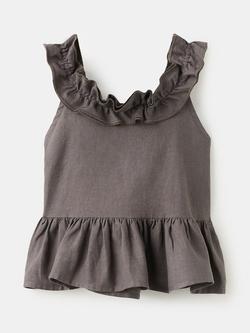 Mango Kids' Sleeveless Bow Trim Peplum Top, Chocolate - view 2, Chocolate