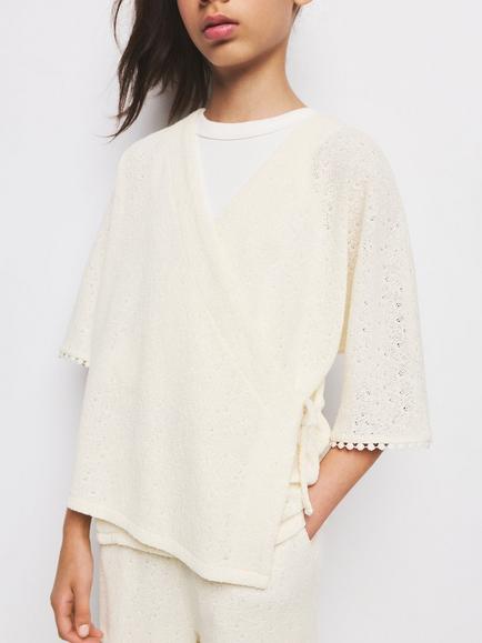 Mango Kids' Knitted Kimono T-Shirt, Raw, Raw