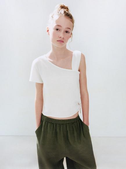 Mango Kids' Asymmetric T-Shirt, Off White